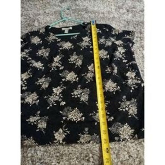 Kate Hill Top Plus Size 1X Black Multicolor Floral Print Short Sleeve - Picture 7 of 8